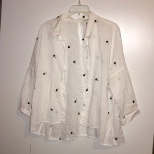 Button up linen palm tree shirt